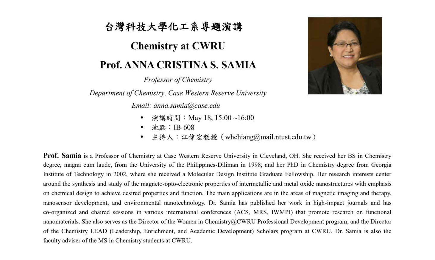 Chemistry at CWRU  Prof. ANNA CRISTINA S. SAMIA